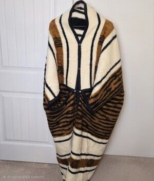 Vintage Biederlack of America Wearable Blanket Tiger Stripe Snap Front Poncho...